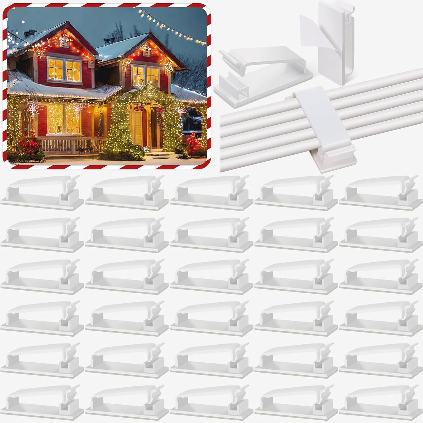 Hicarer 100 Pcs Adhesive Cable Clips Wire Clips Management Wire Cable Holder Clamps Tie Cord Holder for Car Outdoor Wall String Lights Desk Home Office(Small, White)