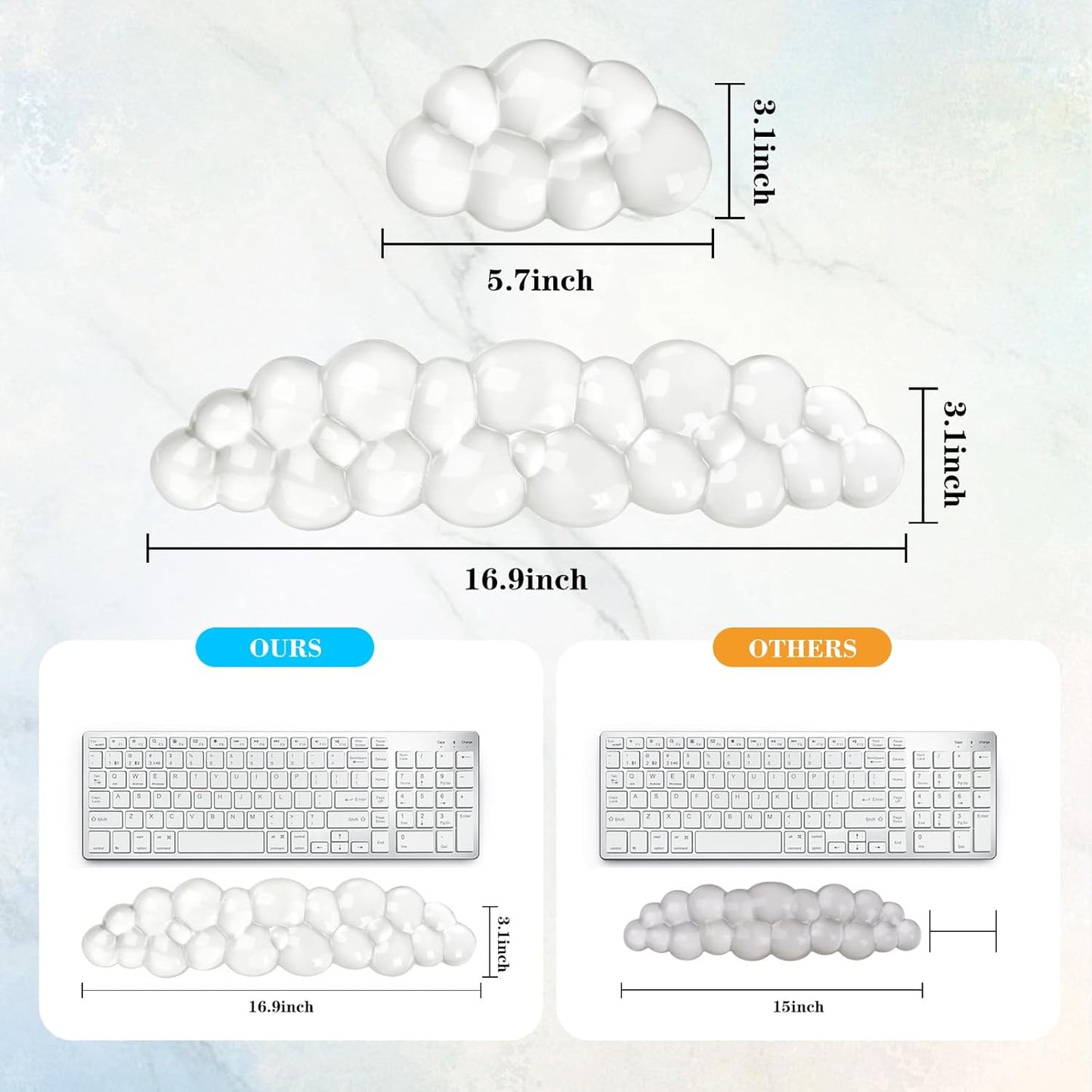 Gel Cloud Keyboard and Mouse Wrist Rest, Cute Wrist Support and Arm Support Keyboard Rest for Keyboard and Mouse Typing Pain Relief，Suitable for Office/Computer/Laptop/Gaming (Pink)