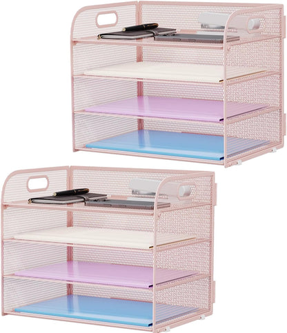 Marbrasse 4 Tier Paper Organizer Letter Tray - Mesh Desk File Organizer with Handle, Paper Sorter Organizer for Letter/A4 Office File Folder Holder (Black, 12.6" x 9.1" x 10.7")