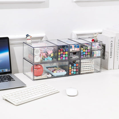 Desk Organizer with Drawers, Stackable Plastic Storage Drawers for Makeup or Desk Organization, Cabinets for Office Dressing Countertop Bathroom Bedroom (6 Packs)
