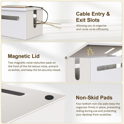 Metal Cable Management Box - Large Cable Organizer Box and Power Strip Box for Electrical Cord Hiding, Home Office Desk and Floor Cables Hider, TV Wires Storage Organization