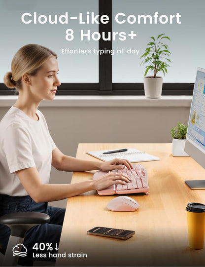 Wireless Keyboard and Mouse Combo, SABLUTE MA41 30dB Quiet Ergonomic Wave Keyboard Set with Soft Leather Palm Rest, Dual-System Switch for Windows/Mac, Ideal for Business Teams Home Office
