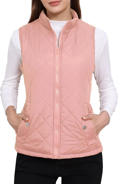 Allegra K Women's Puffer Vest Stand Collar Lightweight Gilet Quilted Zip Vest