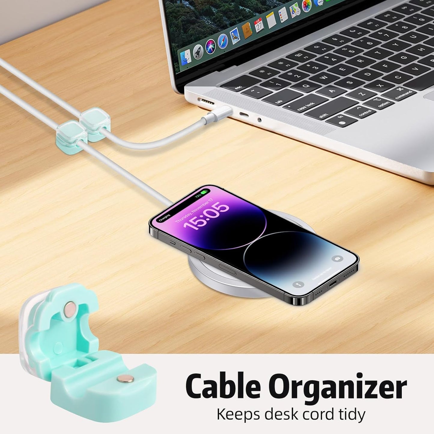 Magnetic Cable Clips Cord Organizer Holder, 6 Pack Adhesive Wire Holder Keeper Organizer USB Charging Cable Storage Holder for Home Office Phone Car Wall Desktop Nightstand Kitchen (Black)
