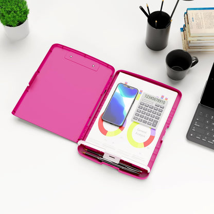 Hongri Clipboard with Storage with Pen Holder, Folder Nursing Clip Board 8.5 x 11 Foilo-Side Opening, High Capacity, Light Weight for Teachers, Classroom. Size 14 x 9.6 x 1.2 in(Pink)