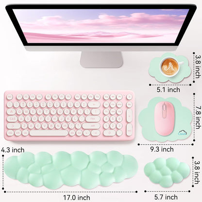 Sushret Cloud Wrist Rest for Computer Keyboard, 4-in-1 Memory Foam Leather Cloud Keyboard Wrist Rest and Mouse Pad Set with Ergonomic Support for Arm and Palm Cushion, Gaming/Work Setup, Rainbow