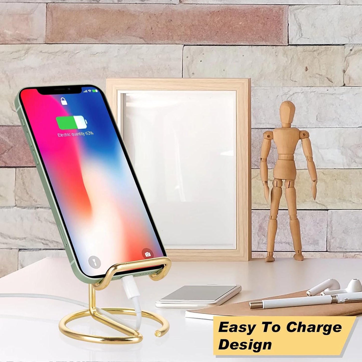 ROPOSY Cell Phone Stand for Desk, Cute Metal Gold Cell Phone Stand Holder Desk Accessories, Compatible with All Mobile Phones, iPhone, iPad