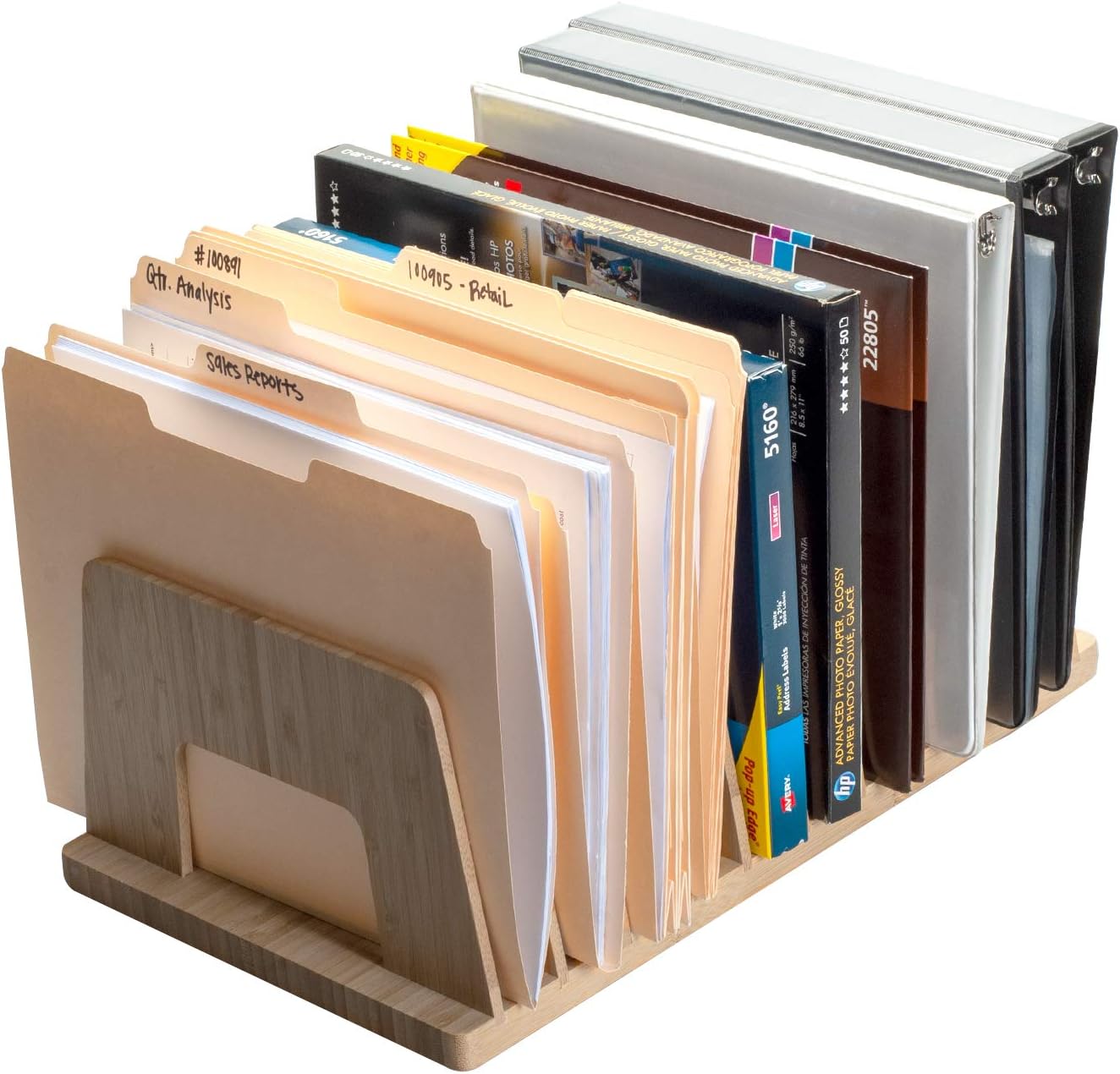 MobileVision Bamboo Desktop File Folder Organizer and Paper Tray, 7 Slots