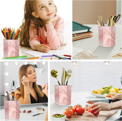 WAVEYU Ceramic Pen Holder for Desk Cute, Pencil Cup Pot Desk Organizer, Makeup Brush Holder for Women, Men, Kids, Desk Marble Decor for Office, Classroom, Home, Gray Golden