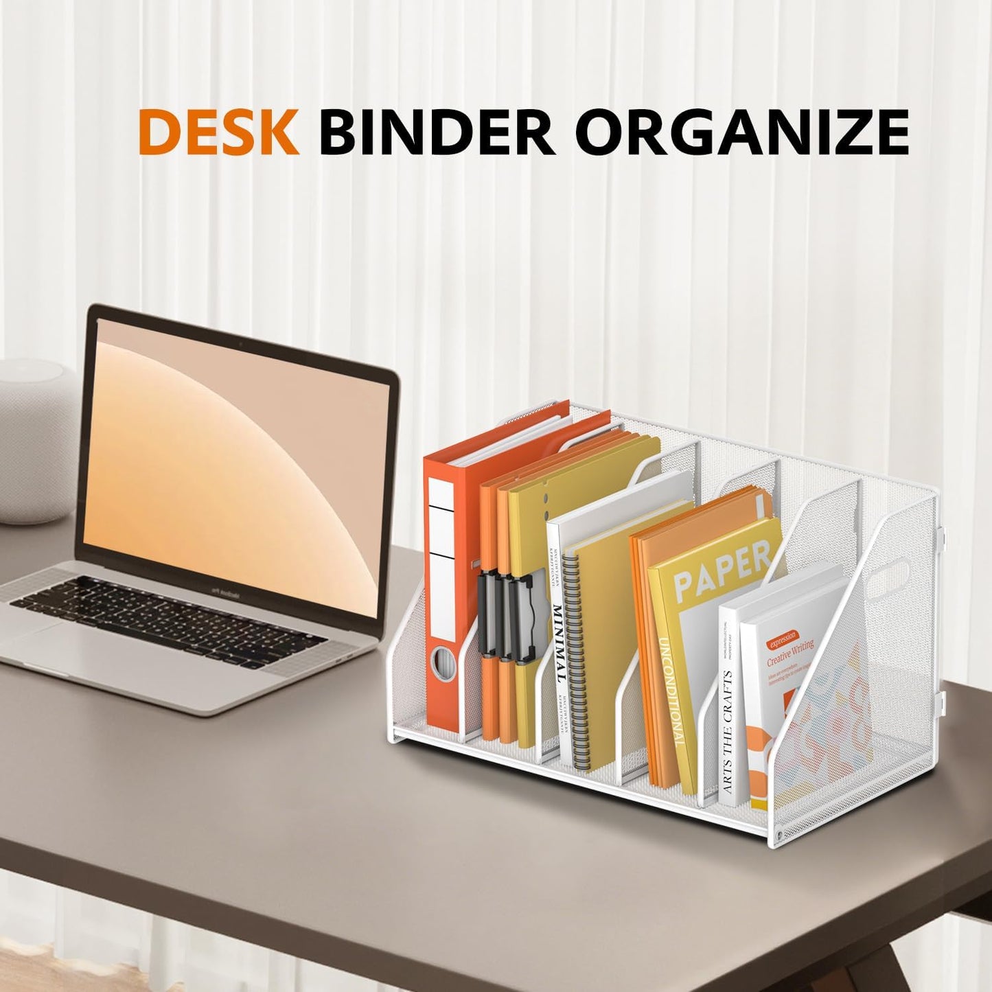 SUPEASY Binder Organizer, Magazine File Holder with 5 Vertical Compartments Rack, Metal Desk File Organizer & Binder Holders, Magazine Organizers for Office Desktop, Home, School, Classroom (Black)