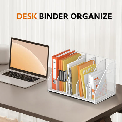 SUPEASY Binder Organizer, Magazine File Holder with 5 Vertical Compartments Rack, Metal Desk File Organizer & Binder Holders, Magazine Organizers for Office Desktop, Home, School, Classroom (Black)