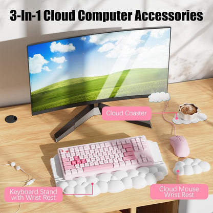 Ergonomic Wrist Rest for Keyboard and Mouse, Soft Memory Foam Cloud Keyboard Stand Pad with Wrist Rest Set, Easy Typing, Pain Relief, Comfort for Office, Work, Gaming - White