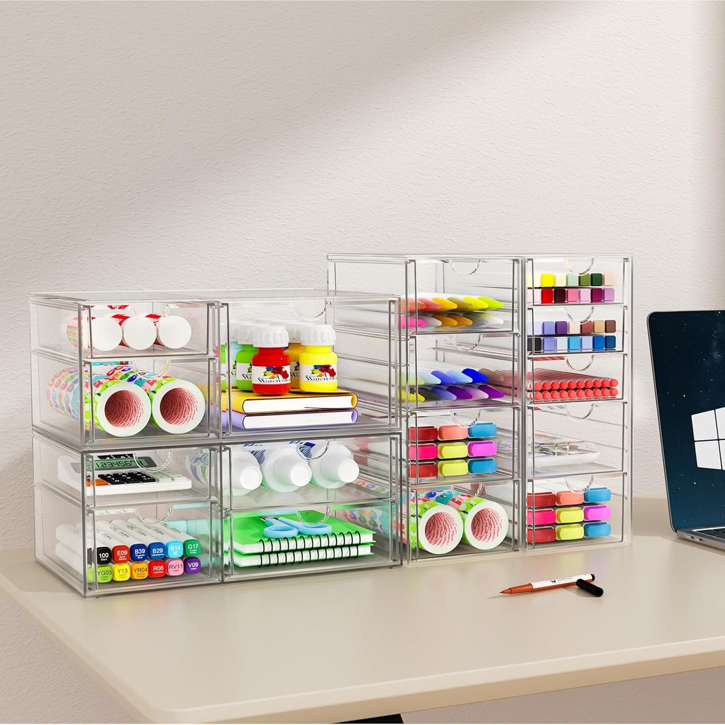 YFXCVSL Acrylic Makeup Organizer with 19 Drawers, 4 Pack Clear Storage Drawers, Bathroom Makeup Organizer for Palettes, Cosmetic, and Beauty Supplies,Ideal for Vanity, Cabinet,Desk Organization