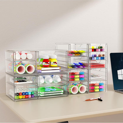 YFXCVSL Acrylic Makeup Organizer with 19 Drawers, 4 Pack Clear Storage Drawers, Bathroom Makeup Organizer for Palettes, Cosmetic, and Beauty Supplies,Ideal for Vanity, Cabinet,Desk Organization