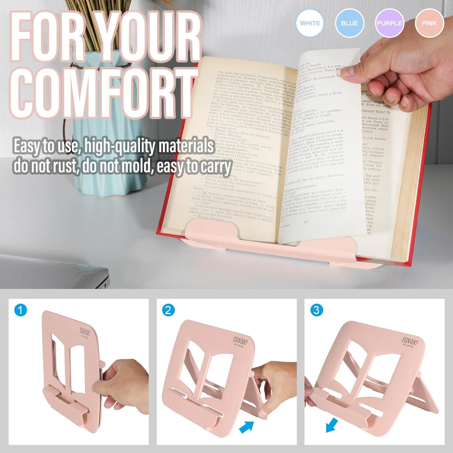 Portable Book Stand Book Holder Book Rest for Kids Reading Hands Free Cookbook Holder Textbook Stands Music Stand Lightweight Waterproof Book Stand Gifts School Supplies (Purple 11.82" *8.26")