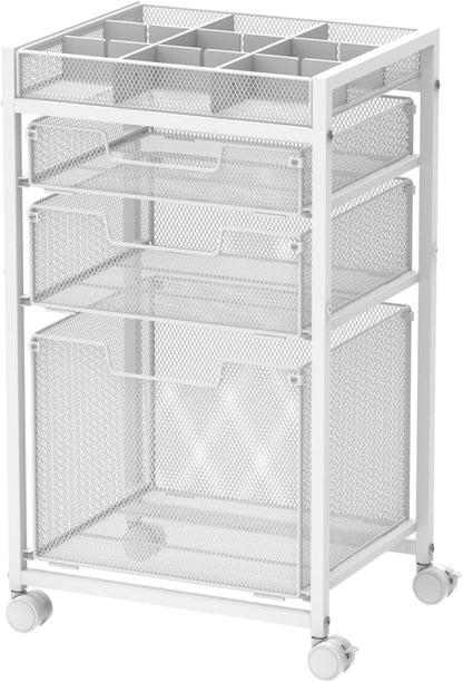 Rolling File Cart with 3 Storage Drawers, Under Desk Filing Cabinet with DIY Divider, Hanging File Folder Organizer on Wheels, Fits A4/Letter Size, Metal Utility Cart for Home Office, Black