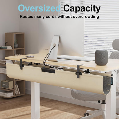 2-in-1 Under Desk Cable Management Tray & Privacy Panel, Dual-Sided Thick Felt Cord Organizer with 20 Cable Ties,Heavy Duty Steel Frame Support, No-Drill Clamp Mount,Large Capacity (Khaki/Gray, 45.2")