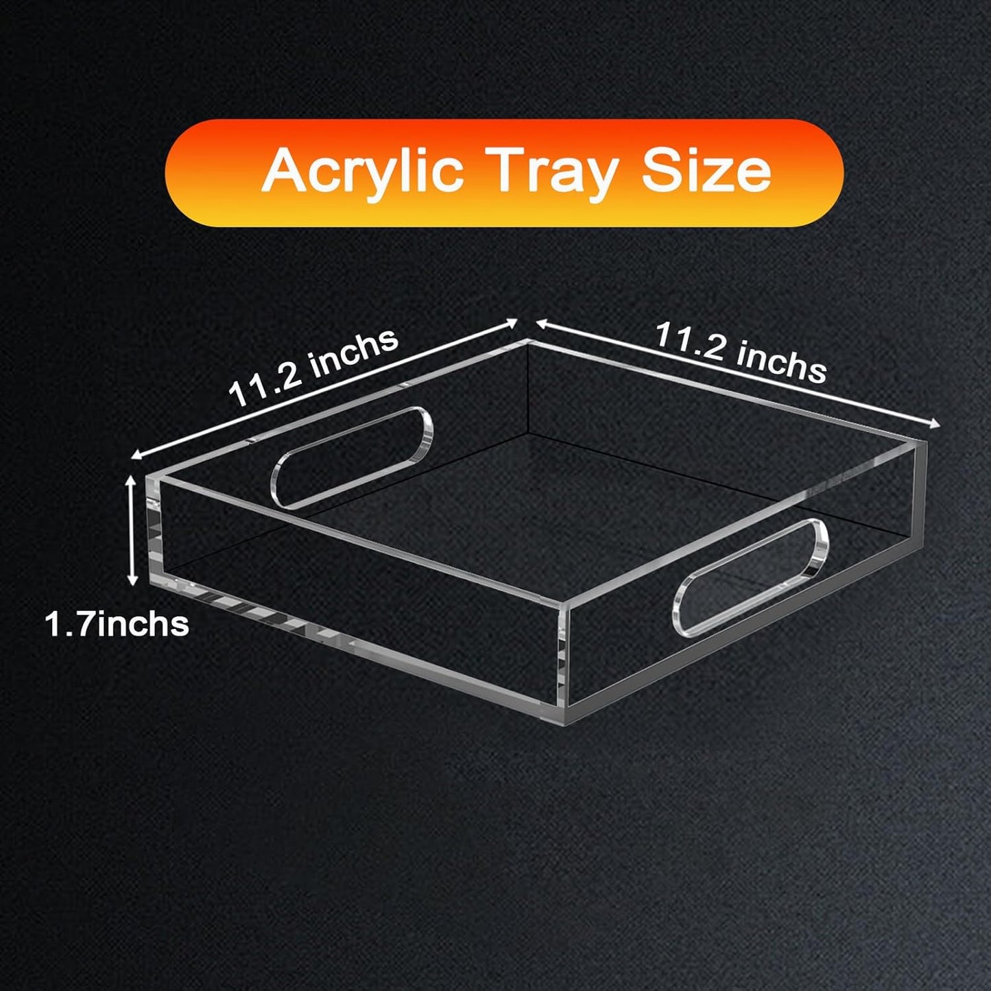 Clear Acrylic Tray with Raised Edges, Multi-Purpose Organizer Tray for Vanity, Bathroom, Kitchen, Countertop, Dresser & Desktop, Waterproof & Scratch-Resistant