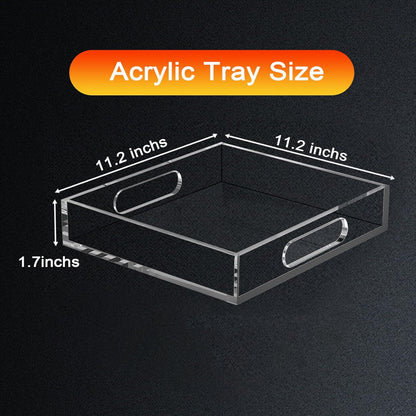 Clear Acrylic Tray with Raised Edges, Multi-Purpose Organizer Tray for Vanity, Bathroom, Kitchen, Countertop, Dresser & Desktop, Waterproof & Scratch-Resistant