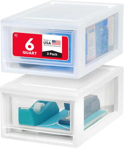 IRIS USA 47 Qt. Extra-Large Stackable Storage Drawer Plastic Drawer Organizer with Clear Doors, for Pantry Bedroom Closet Kitchen Under-Sink Home and Office De-Clutter Shoes and Crafts, White, 2-Pack