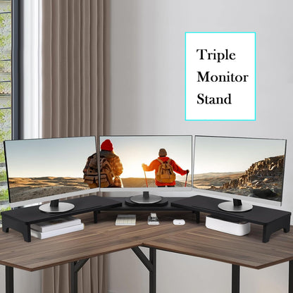 Nnewvante Monitor Stand Riser, 60 inch Large Bamboo Dual Monitor Stand for Desk, 3 Shelves Desktop Screen Riser with Adjustable Length Angle for Computer Laptop PC