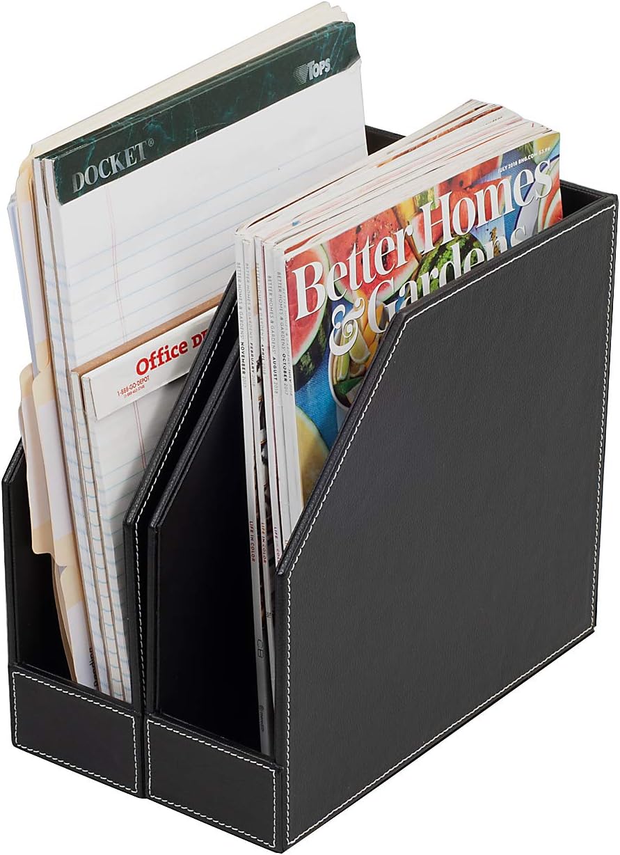 MobileVision Bamboo Vertical File Folder Holder & Office Product Organizer, Store Files, Magazines, Notepads, Books and more, 2 Pack Combo Set
