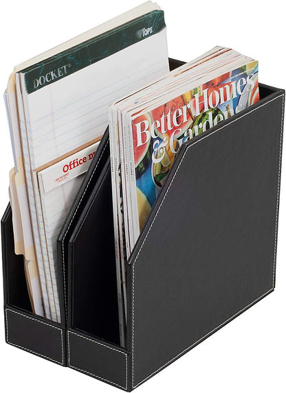 MobileVision Bamboo Vertical File Folder Holder & Office Product Organizer, Store Files, Magazines, Notepads, Books and more, 2 Pack Combo Set