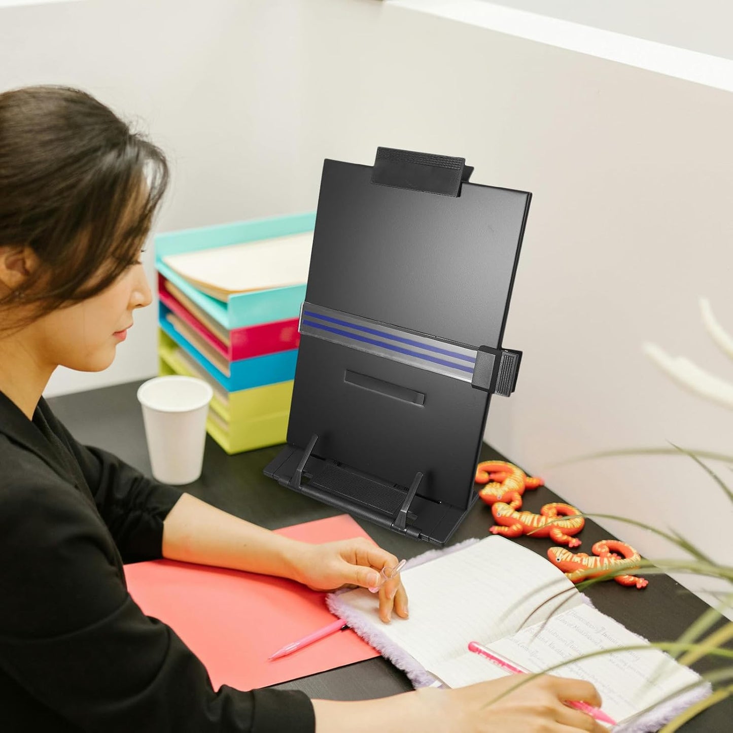 SUPVOX Adjustable Desktop Paper Stand and Document Holder Metal Reading Rack for Office Use with Retractable Design, Black Copy Stand Suitable for Typing and Learning