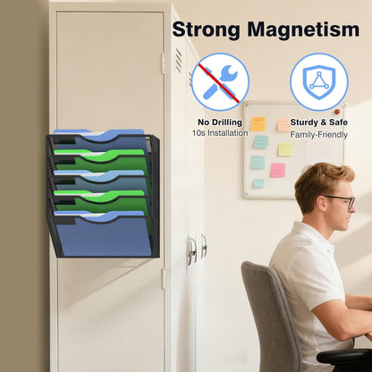 Kuntine.B Wall File Organizer Office Hanging Magazine Holder Wall File Organizer for Office Home (Black, 5 Tier)