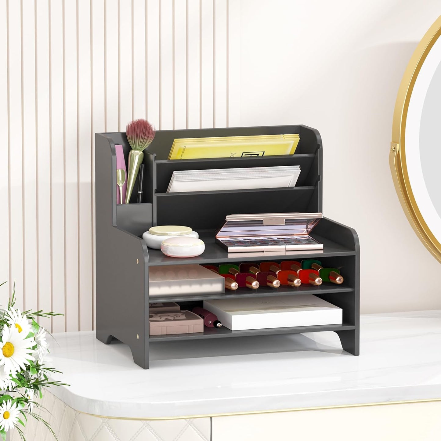 Desk File Organizer 4-Tier Desktop Paper Mail Organizer Document Holder for Home Office Supplies, Office Desk Accessories & Workspace (Nature)