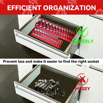 AIUITIO 6PCS Socket Organizer Tray Set, Red SAE & Black Metric Socket Storage Trays, 1/4-Inch, 3/8-Inch & 1/2-Inch Drive Deep and Shallow Socket Holders for Toolboxes