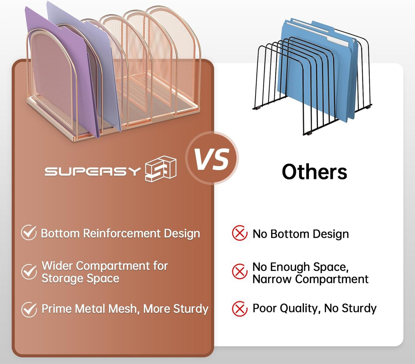 SUPEASY File Organizer for Desk, 5-Section Mesh Desk Organizer, Vertical File Holder Desktop Organizer File Sorter, File Folder Holder for Office Supplies, Black