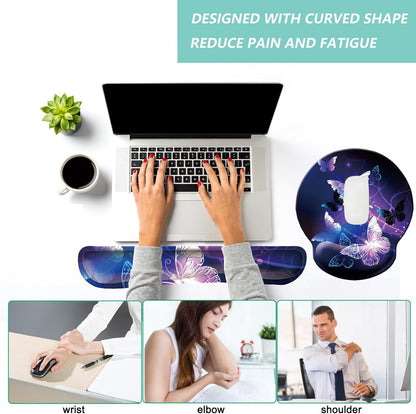 Keyboard Wrist Rest Pad Mouse Pad with Wrist Support Set of 3, Mousepad with Non-Slip Rubber Base, Ergonomic Memory Foam Mouse Wrist Cushion Support for Home Office Laptop Computer, Flower Black