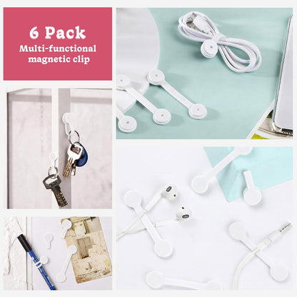 Viaky 6 Packs Magnet Wire Winder Straps, Multi-Colored Noticeboard Fridge Clips Silicone Cable Organizer Reusable Tie Phone Earbuds Bookmark Whiteboard Fridge (Lake Blue, Blue, Gray)