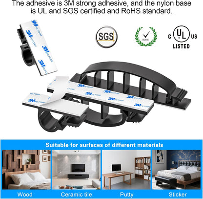 XHF 100pcs Adhesive Cable Wire Clips Black, Outdoor Cable Management Wire Organizer Cord Holder for Under Desk, Car, Wall, TV PC Ethernet Cable
