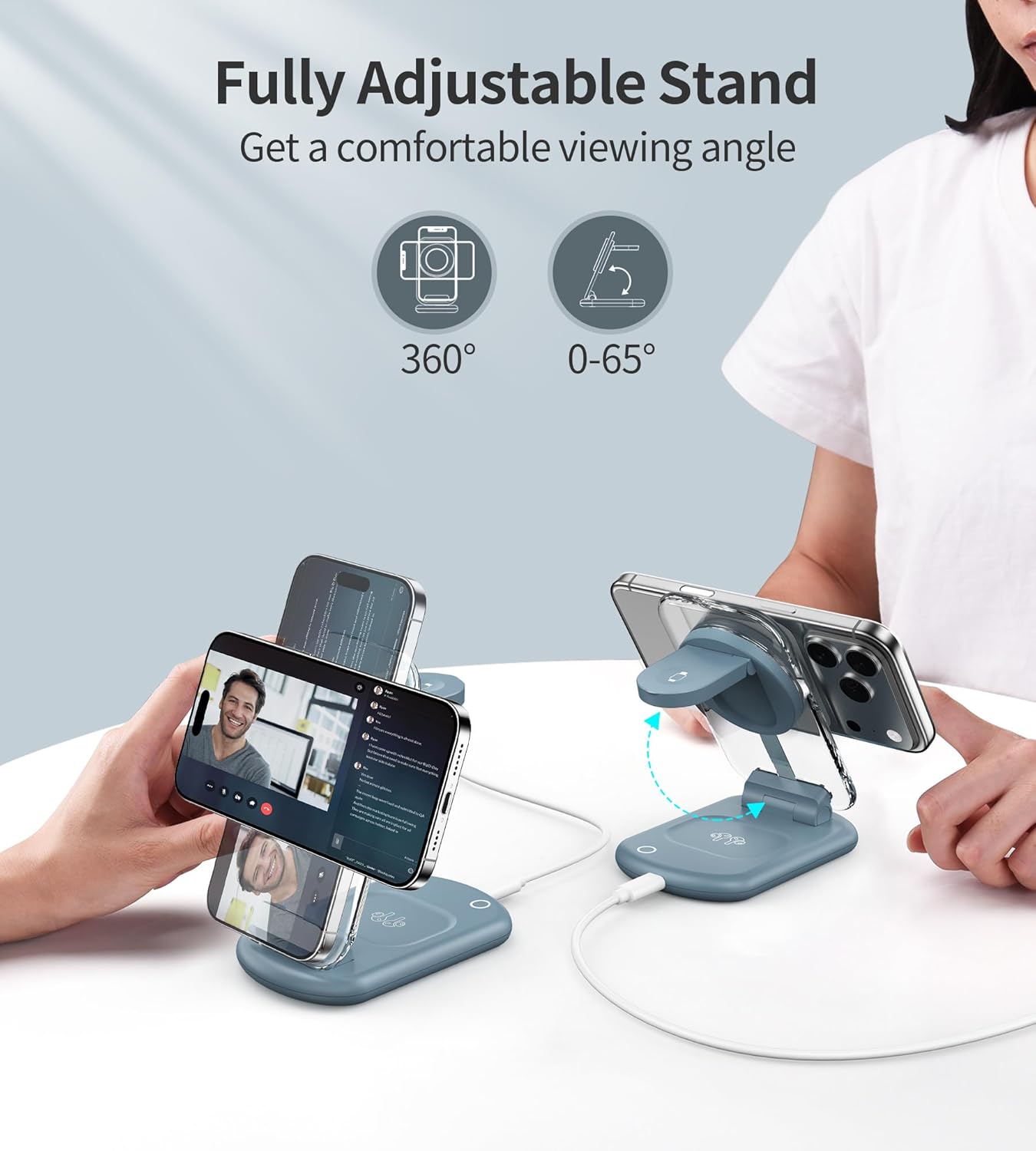 3 in 1 Magnetic Wireless Charging Station for Apple Devices, Fast Foldable Travel Mag-Safe Charger Stand with Night Light for iPhone 17 16 15 14 13 12 Series, Apple Watch/AirPods Pro, BU