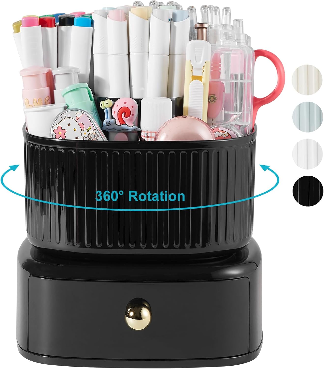 Desk Pencil Pen Holder, 5 Slots 360 Degree Rotating Pencil Pen Organizers for Desk Desktop Storage Stationery Supplies Organizer Cute Pen Cup for Office School Home Art Supply Cream Yellow
