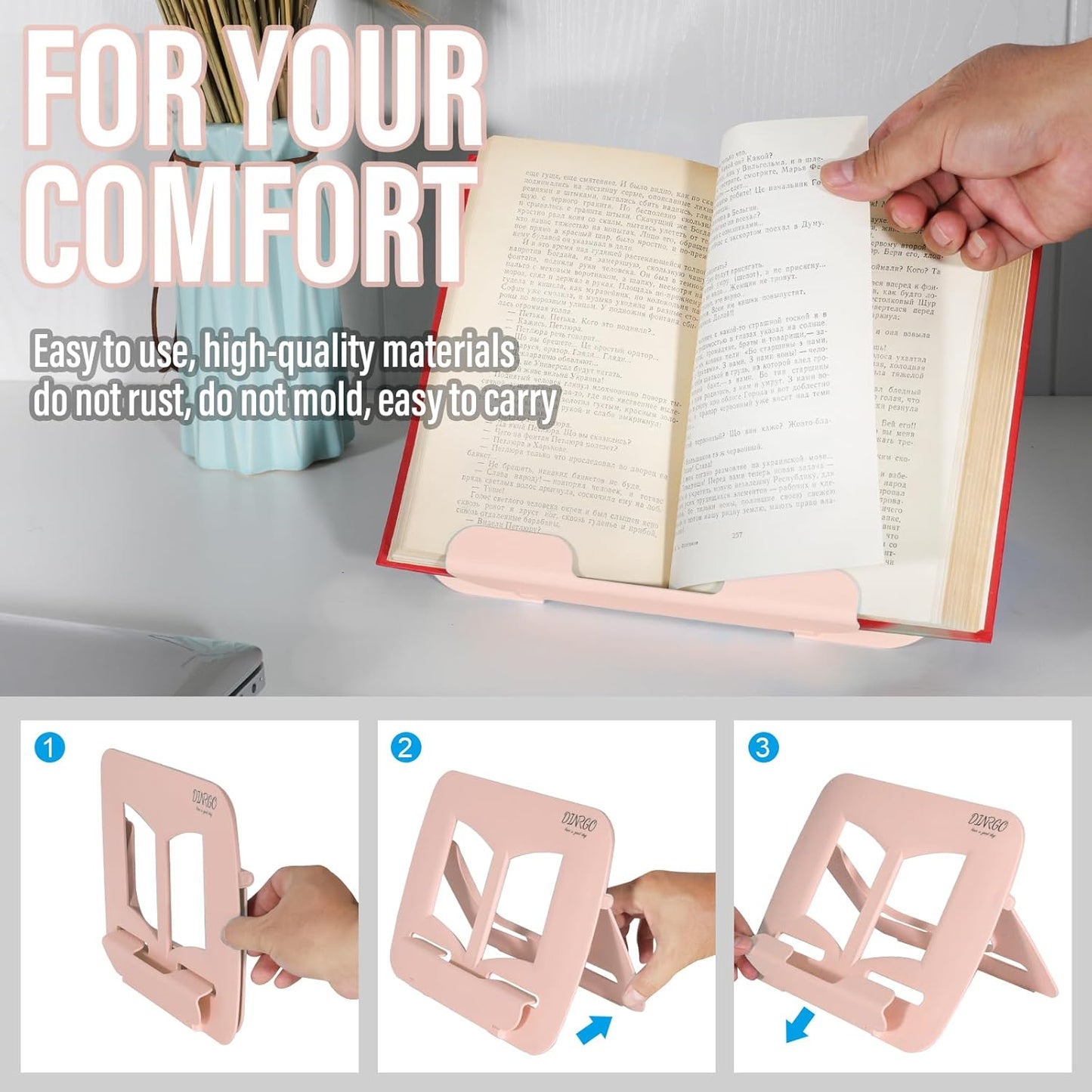 Portable Book Stand Book Holder Book Rest for Kids Reading Hands Free Cookbook Holder Textbook Stands Music Stand Lightweight Waterproof Book Stand Gifts School Supplies (Purple 11.82" *8.26")