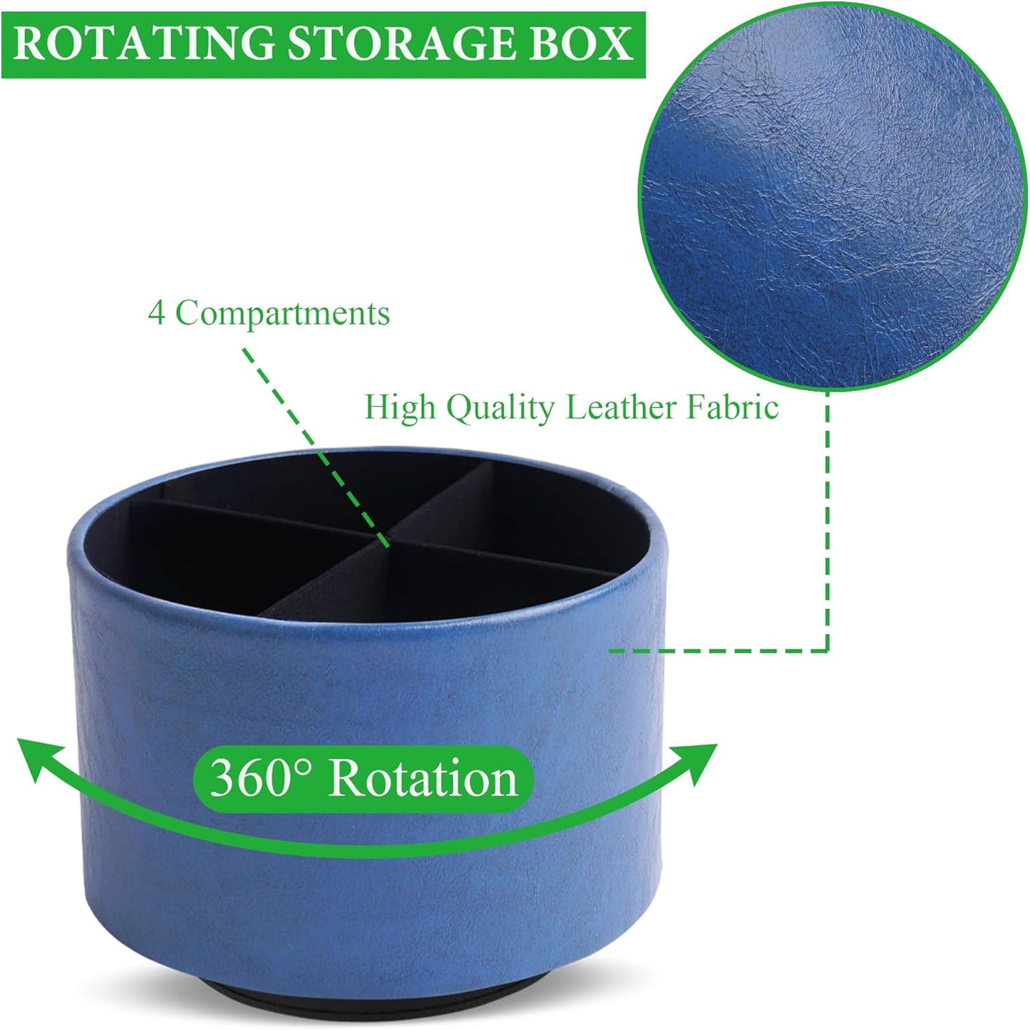 Hennaja Round Leather Art Supply Organizer,Remote Control Holder,360 Degree Rotating,Multi-Functional Pencil Holder,4 Compartments Desktop Stationary Organizer(1-Blue Bird) - Colors B