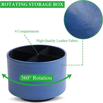 Hennaja Round Leather Art Supply Organizer,Remote Control Holder,360 Degree Rotating,Multi-Functional Pencil Holder,4 Compartments Desktop Stationary Organizer(1-Blue Bird) - Colors B
