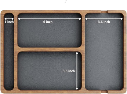 Wooden Valet Tray with Leather Inlay - Key and Wallet Tray, Wooden Jewelry Tray - Nightstand Desk Organizer for EDC Essentials (Keys, Phone, Wallet, Watch, Earbuds) (wood)