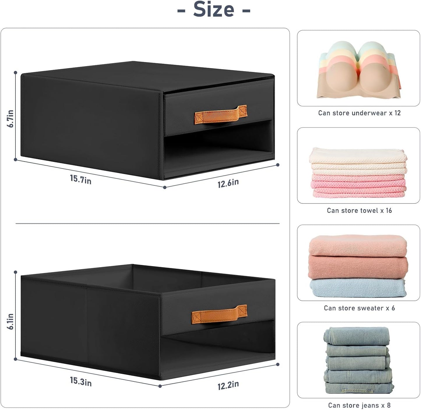 DIMJ Closet Organizers and Storage - Fabric Bins with Drawers for Closet Foldable Clothes Organizers with Clear Window, Stackable Storage Drawers Units for Bedroom, Living Room, 4-Pack, Grey