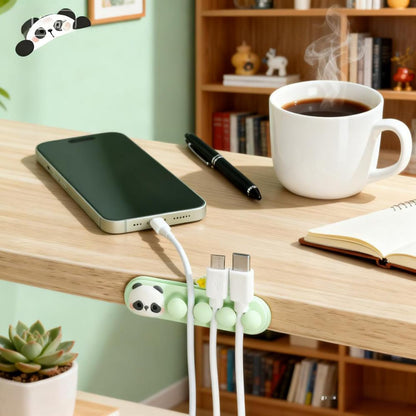 Panda Cable Organizer, Adorable Animal-Shaped Cable Clips, Desk Cable Management Cord Holder for Home and Office, Cute Wire Clips for Headphones, Chargers, USB Cables (4-Pack)