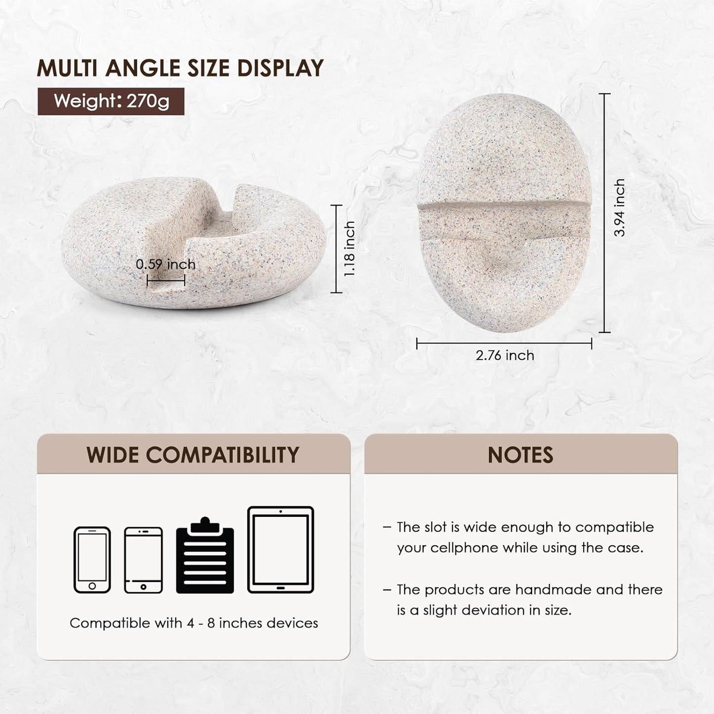 Artificial Stone Cell Phone Stand for Desk Handcraft Pebble Shape Minimalist Decor for Desk Kitchen Counter Office Easy of Use Sturdy and Stable(Beige Yellow)
