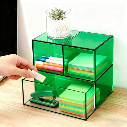 Gelite Desk Organizer with 3 Storage Drawers for Makeup Office Acrylic Desktop Drawer Organizer for Vanity Office Organization and Storage Box, Neon Pink