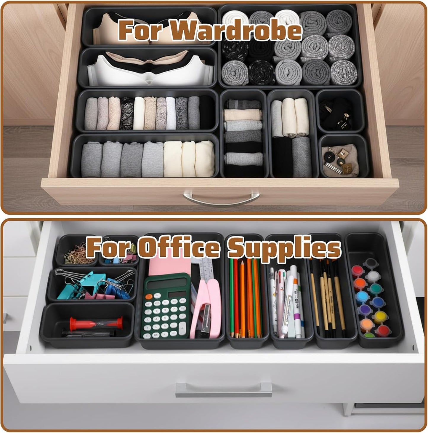 9 Pcs Stackable Drawer Organizer Trays Set, Versatile Desk and Vanity Drawer Organizer Trays, Storage Bins for Makeup, Bathroom, Bedroom, Kitchen and Office Stackable Storage Trays
