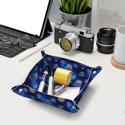 Leather Valet Tray Portable Desk Organizers for Keys Wallet Watch (Pink Rose Cactus Flamingo)