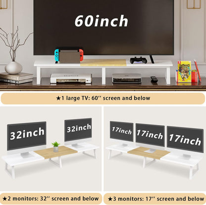 TEAMIX 42 inch Large [Dual] [Monitor] [Riser],Rustic Brown Extra Long TV [Stand Wood & Steel Desktop [Riser] with Storage for [Dual] Screen Office Desk Organization