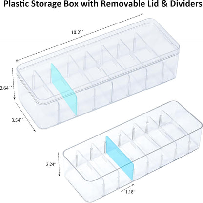 Cord Storage Organizer for Desk Drawer, Plastic Adjustable Cable Organizer Box with Lid and Wire Ties, Clear Phone Charger Case for Home Office