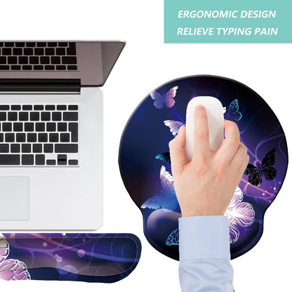 Keyboard Wrist Rest Pad Mouse Pad with Wrist Support Set of 3, Mousepad with Non-Slip Rubber Base, Ergonomic Memory Foam Mouse Wrist Cushion Support for Home Office Laptop Computer, Flower Black